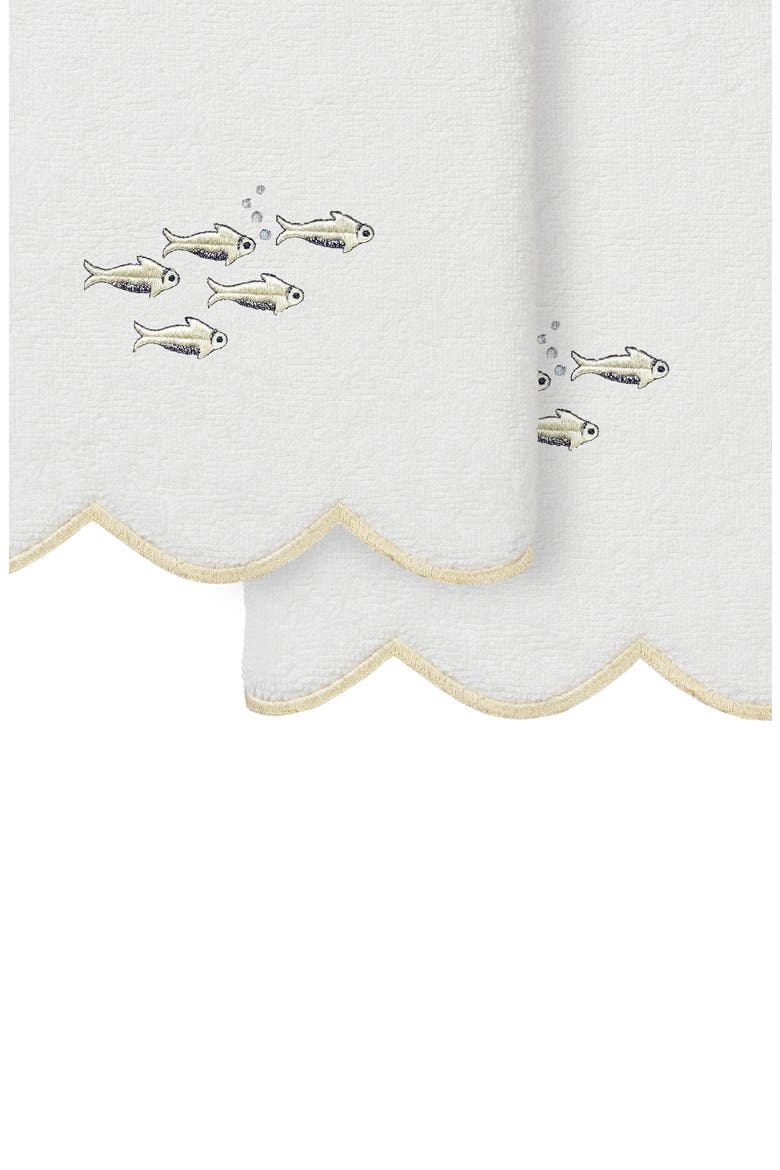 2-Piece Fish School Embroidered Turkish Cotton Hand Towel Set, Alternate, color, WHITE/ BEIGE