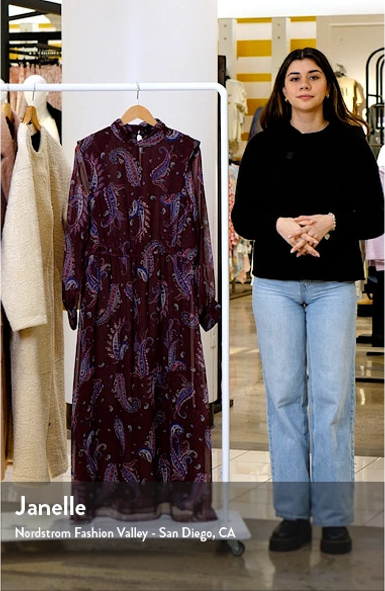 Paisley Print Long Sleeve Chiffon Midi Dress, sales video thumbnail