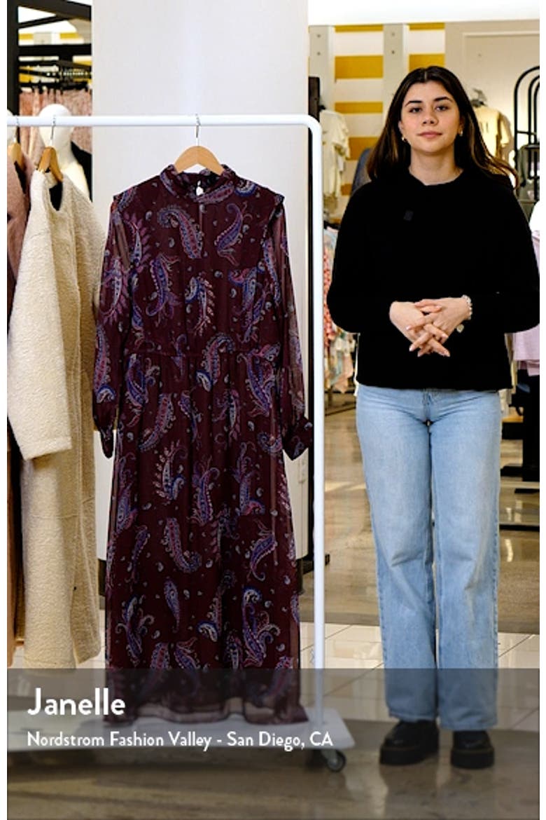 Paisley Print Long Sleeve Chiffon Midi Dress video