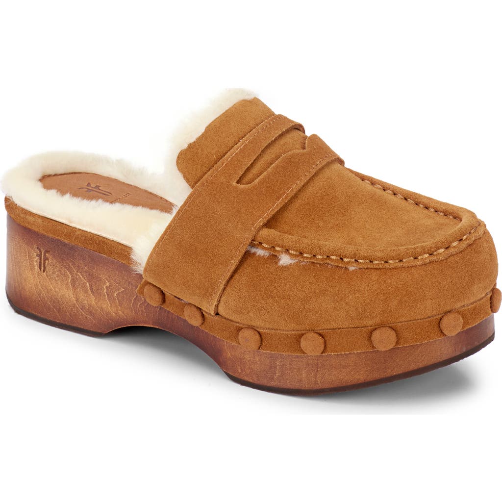 Frye Melody Genuine Shearling Lined Platform Clog In Brown