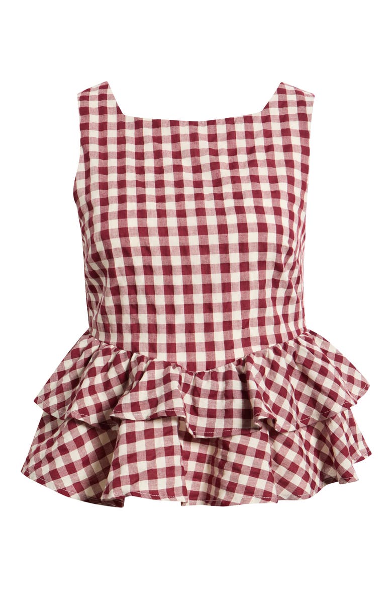 Landon Gingham Tiered Peplum Top, Alternate, color, BURGUNDY GINGHAM