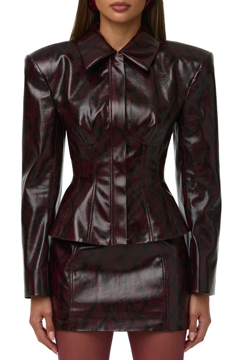 Python Embossed Faux Leather Blazer, Main, color, BURGUNDY PYTHON