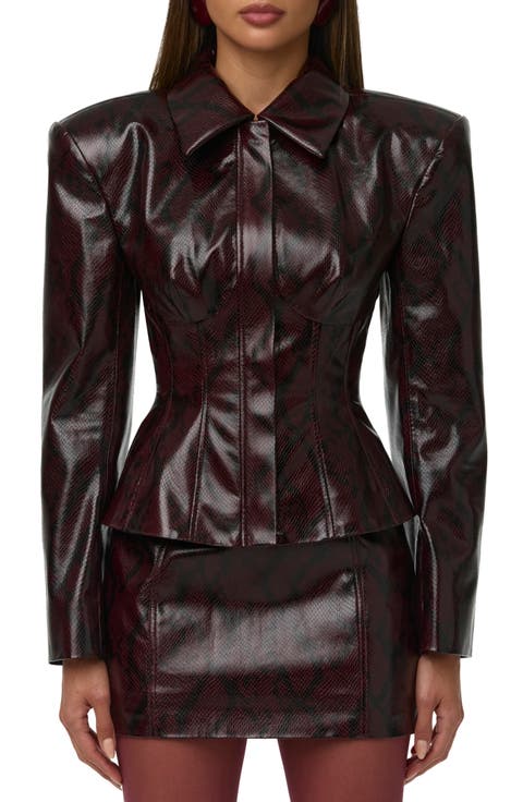 Python Embossed Faux Leather Blazer
