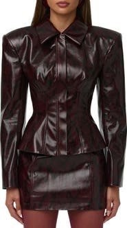 Naked Wardrobe Python Embossed Faux Leather Blazer