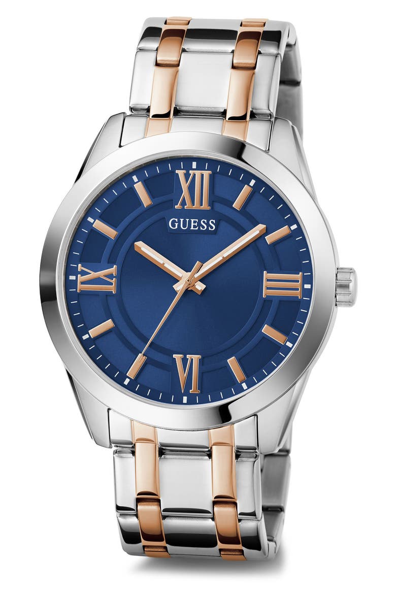 Elliot Blue Dial Two-Tone Bracelet Watch, 44mm, Alternate, color, ROSE GOLD