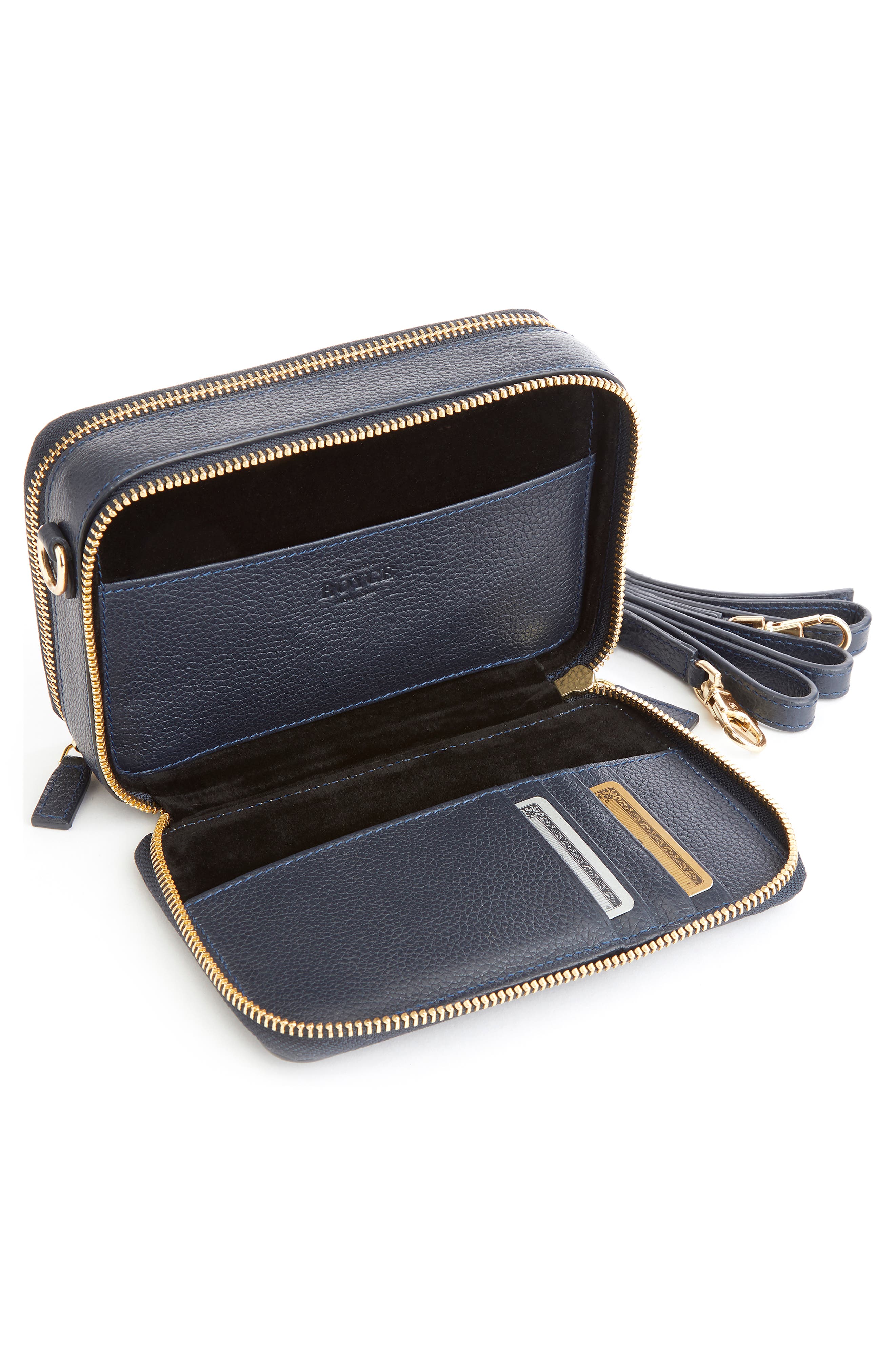 Personalized Leather Crossbody Camera Bag, Alternate, color, NAVY BLUE- DEBOSS
