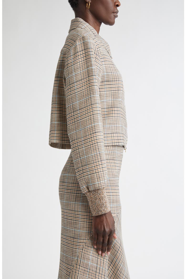 Prince of Wales Plaid Crop Jacket, Alternate, color, CAMEL/ ECRU/ MOULINE