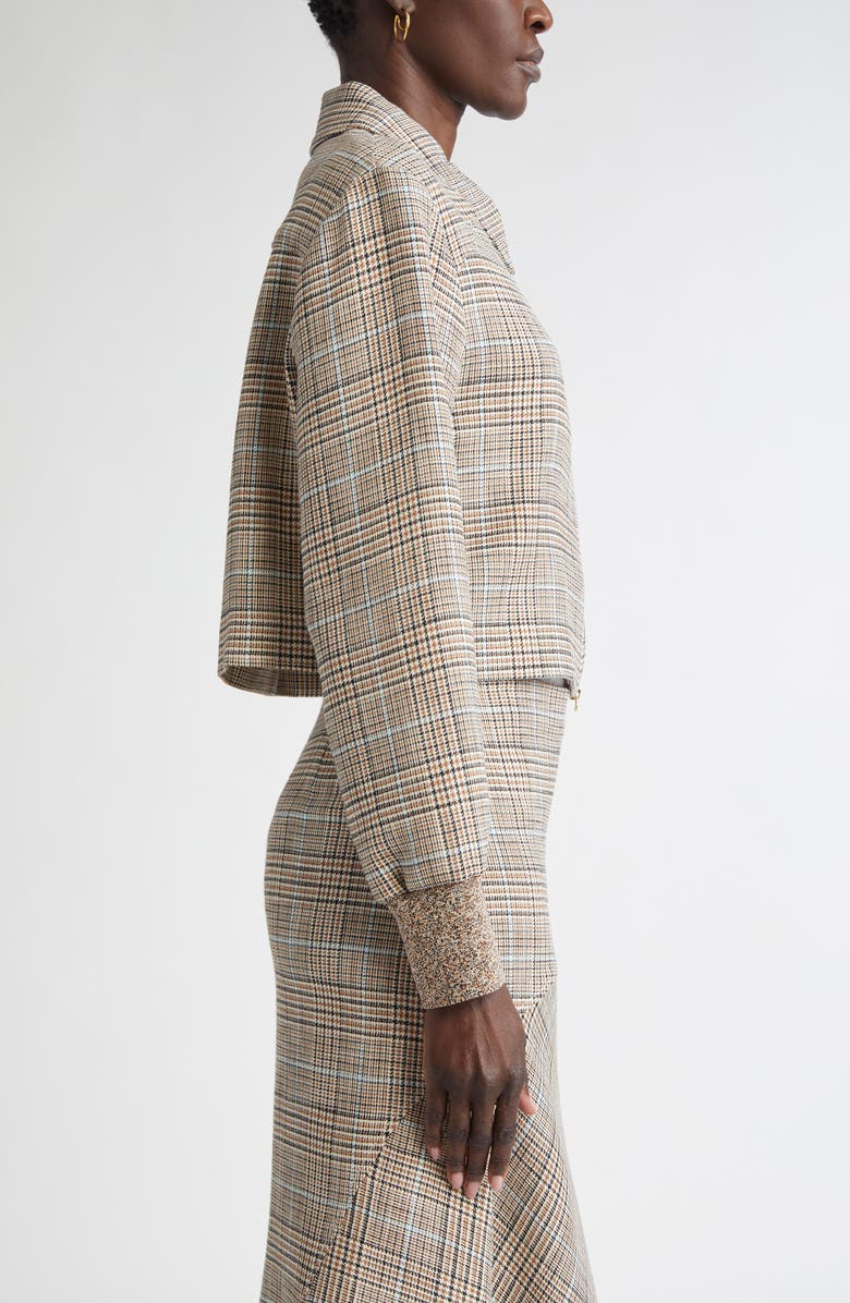 ST. JOHN Prince of Wales Plaid Crop Jacket, Alternate, color, Camel/ Ecru/ Mouline