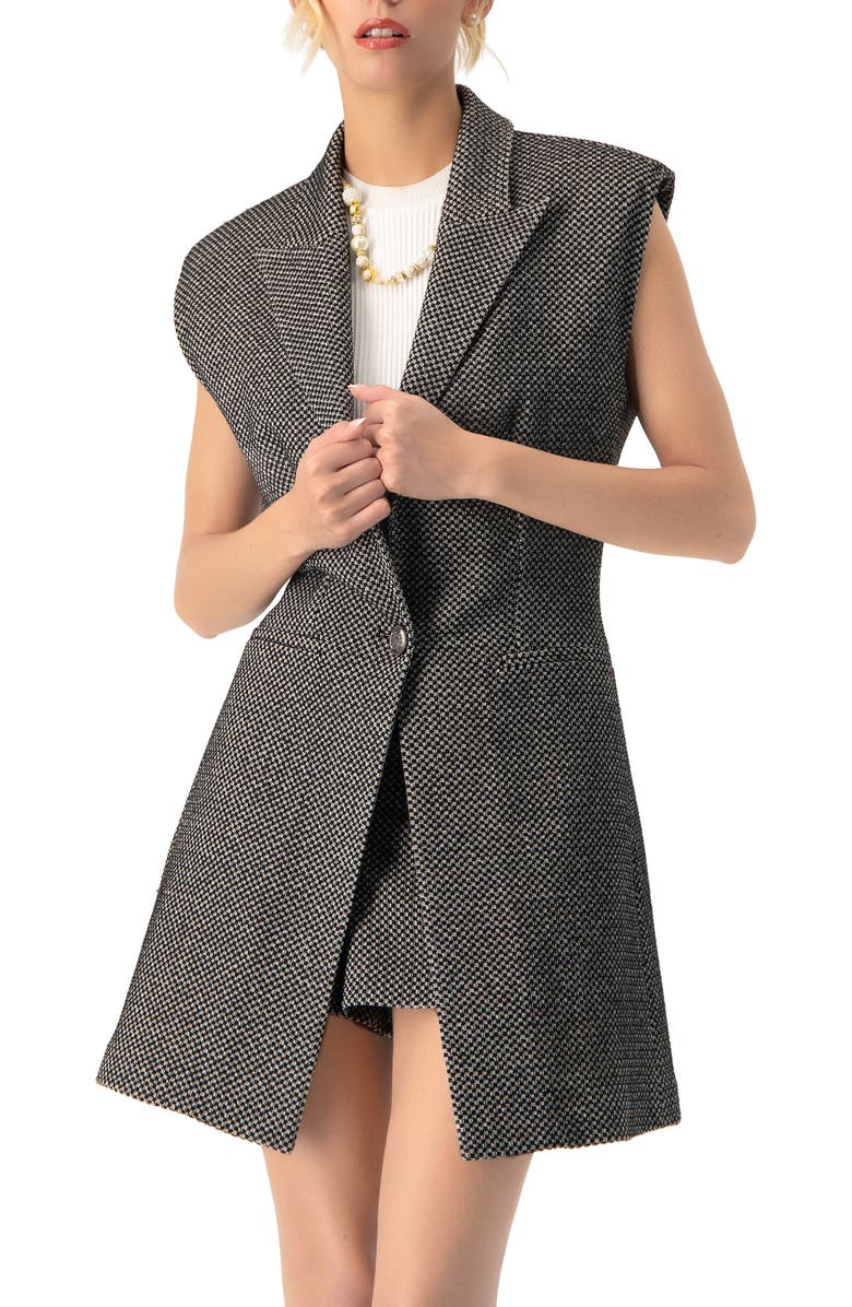 IVONNE Long Checkered Vest, Main, color, Black