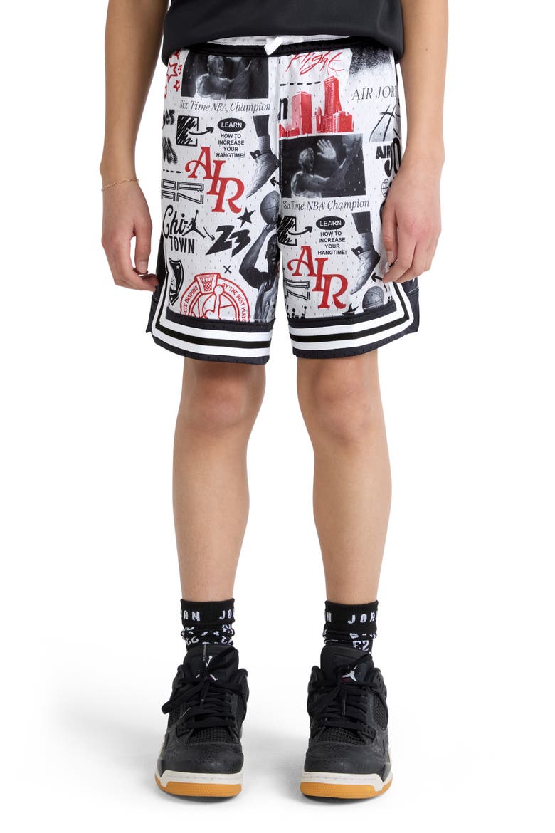 Kids' Print Dri-FIT Mesh Basketball Shorts, Alternate, color, NEUTRAL GREY