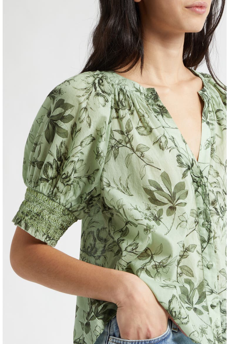 Thalia Floral Cotton Puff Sleeve Top, Alternate, color, MYSTIC GARDEN SAGE
