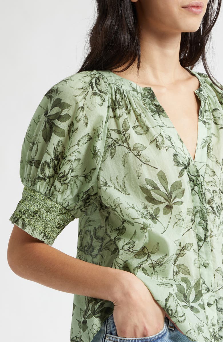 Alice + Olivia Thalia Floral Cotton Puff Sleeve Top, Alternate, color, Mystic Garden Sage