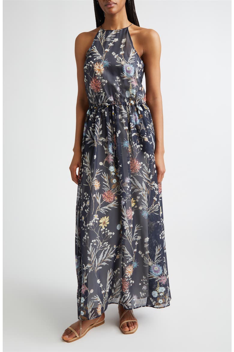 Floral Silk Chiffon Maxi Dress, Main, color, BLUE