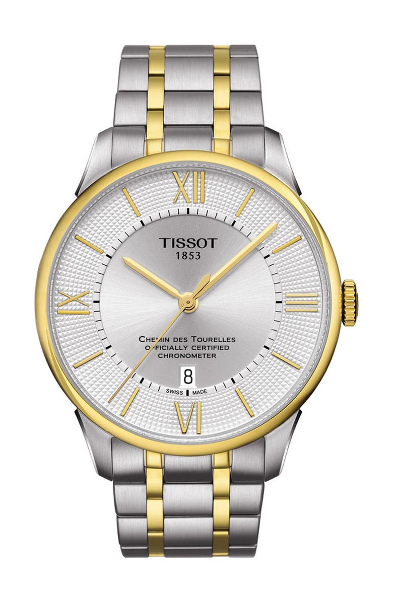 Tissot Men's Chemin des Tourelles Powermatic 80 Two-Tone Bracelet Watch, 42mm, Main, color, Silver