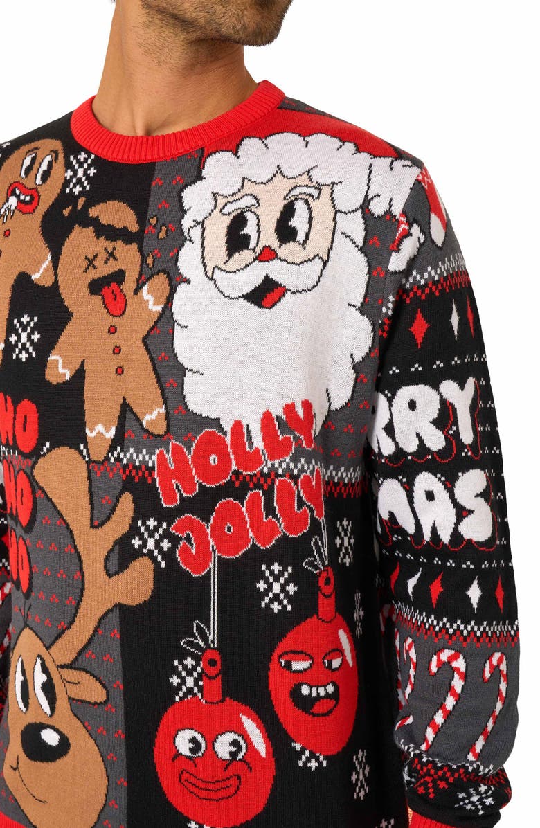 OppoSuits Merry Jinglejoy Christmas Crewneck Sweater, Alternate, color, Black Multi