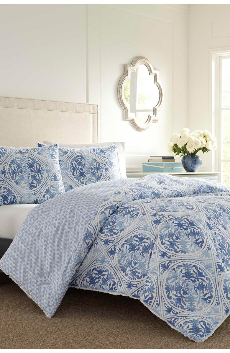 Laura Ashley Mila Medium Blue Full/Queen Duvet Cover Set, Alternate, color, 