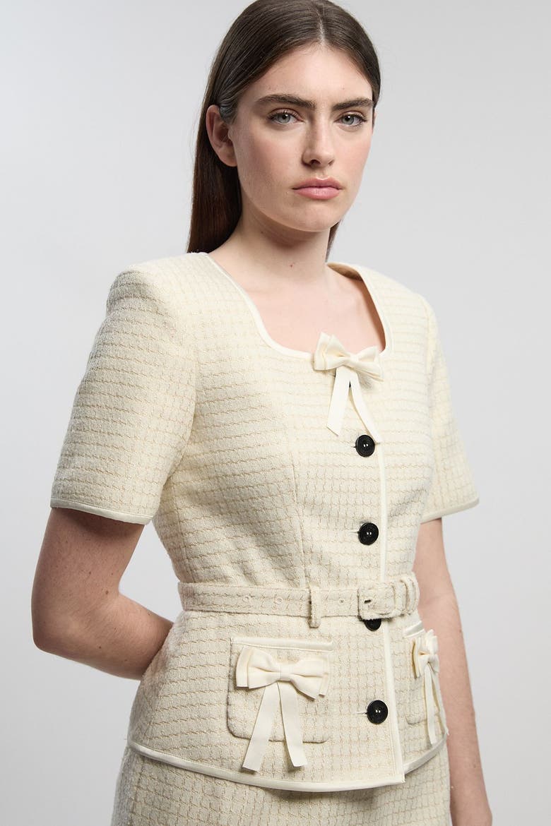 Tweed Bow Midi Dress, Alternate, color, Ivory
