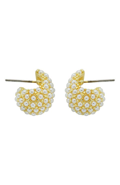 Faux Pearl J Hoop Earrings