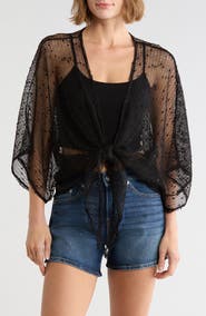 Vince Camuto Cropped Popcorn Knit Tie Front Wrap