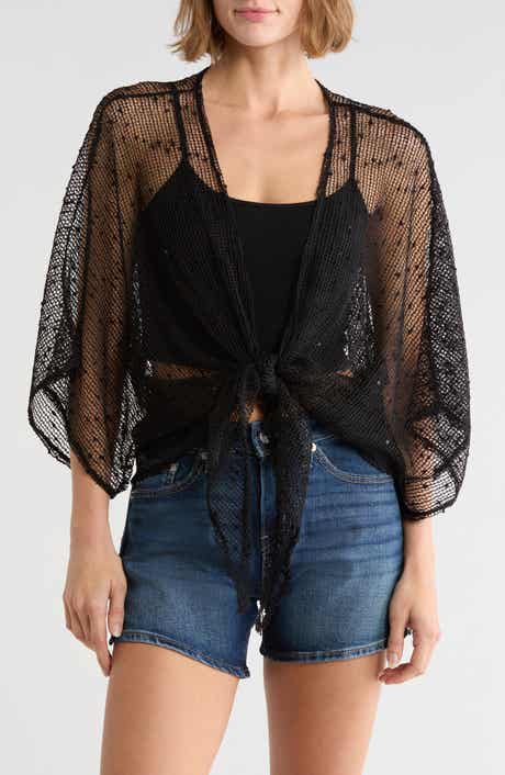 Cropped Popcorn Knit Tie Front Wrap