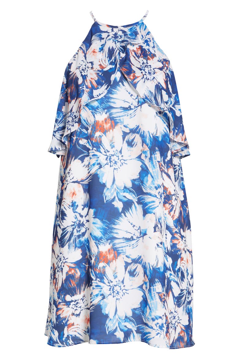 Ruffle Shift Dress, Alternate, color, BLUE BRUSH FLORAL