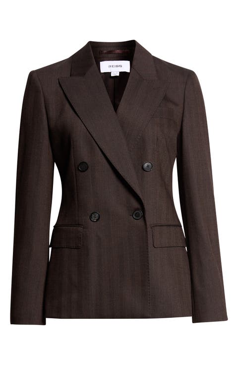 Dawson Tonal Stripe Double Breasted Wool Blend Blazer