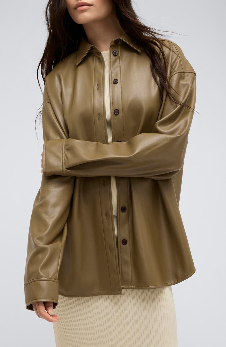 Kenneth Cole Oversized Faux Leather Button-Up Shirt, Main, color, 
