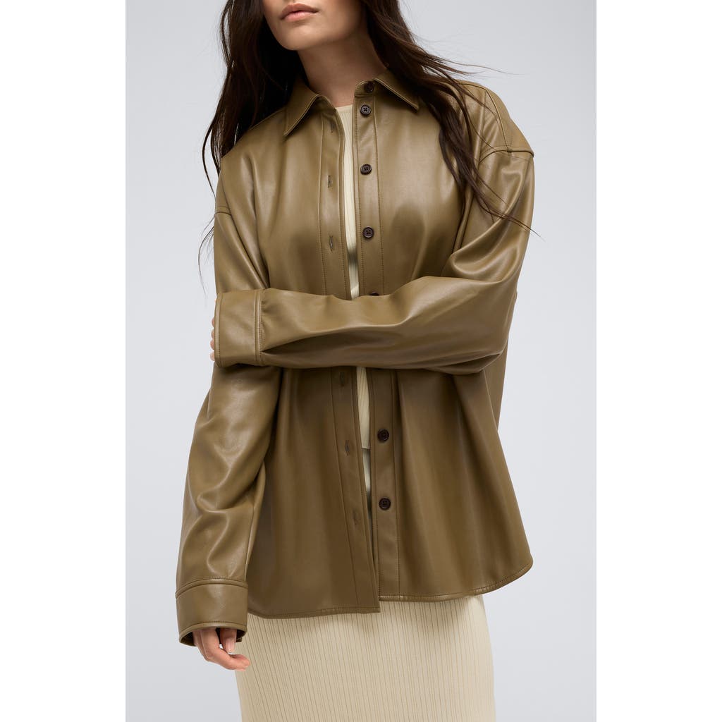 Kenneth Cole Oversized Faux Leather Button-up Shirt