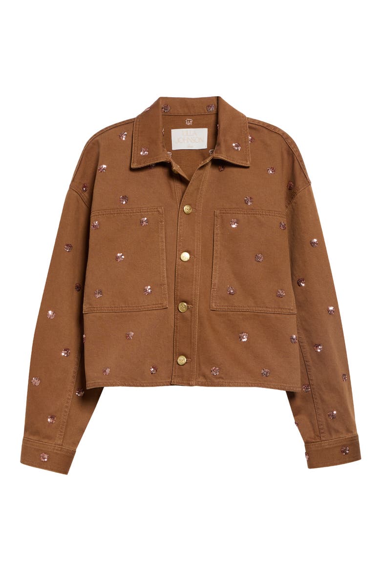 Bobbi Embellished Denim Jacket, Main, color, EMBELLISHED UMBER