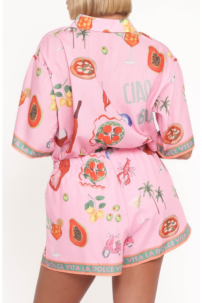 Giulia La Dolce Vita Print Button-Up Shirt & Shorts Set, Alternate, color, DOLCE VITA
