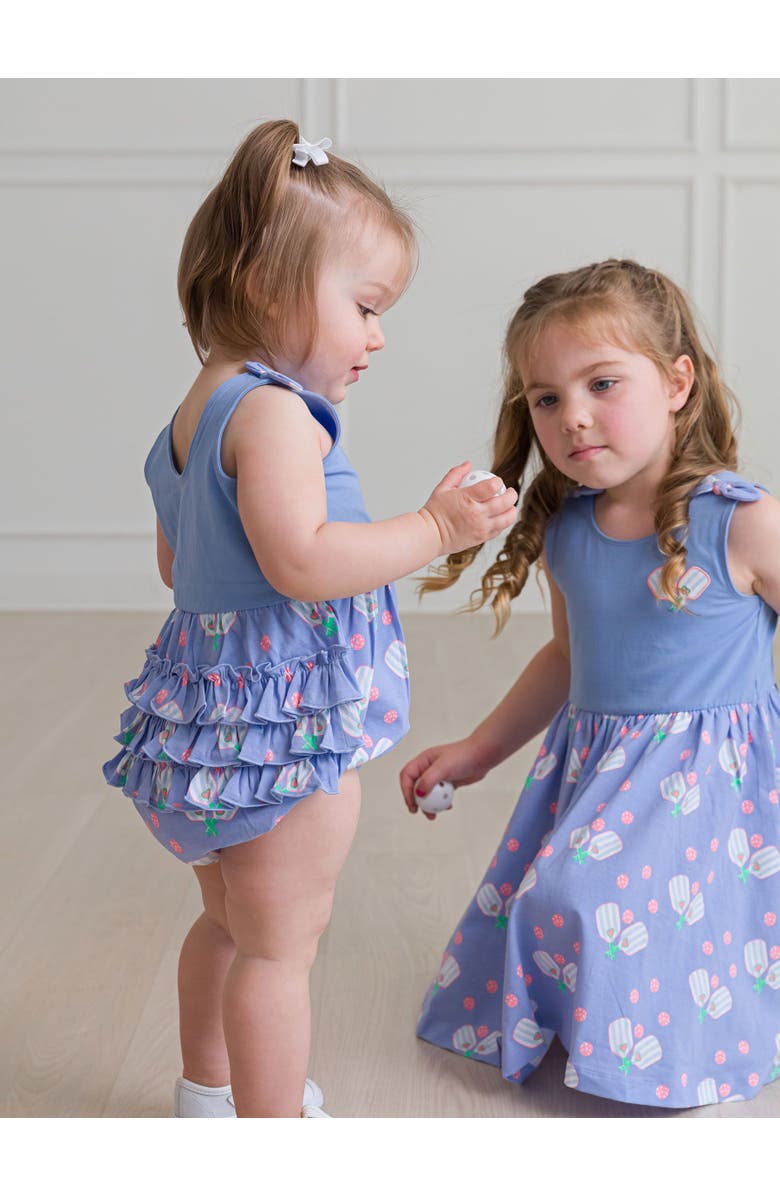 RuffleButts Baby/Toddler Knit Tie Shoulder Bubble Romper, Alternate, color, Pickleball Playtime