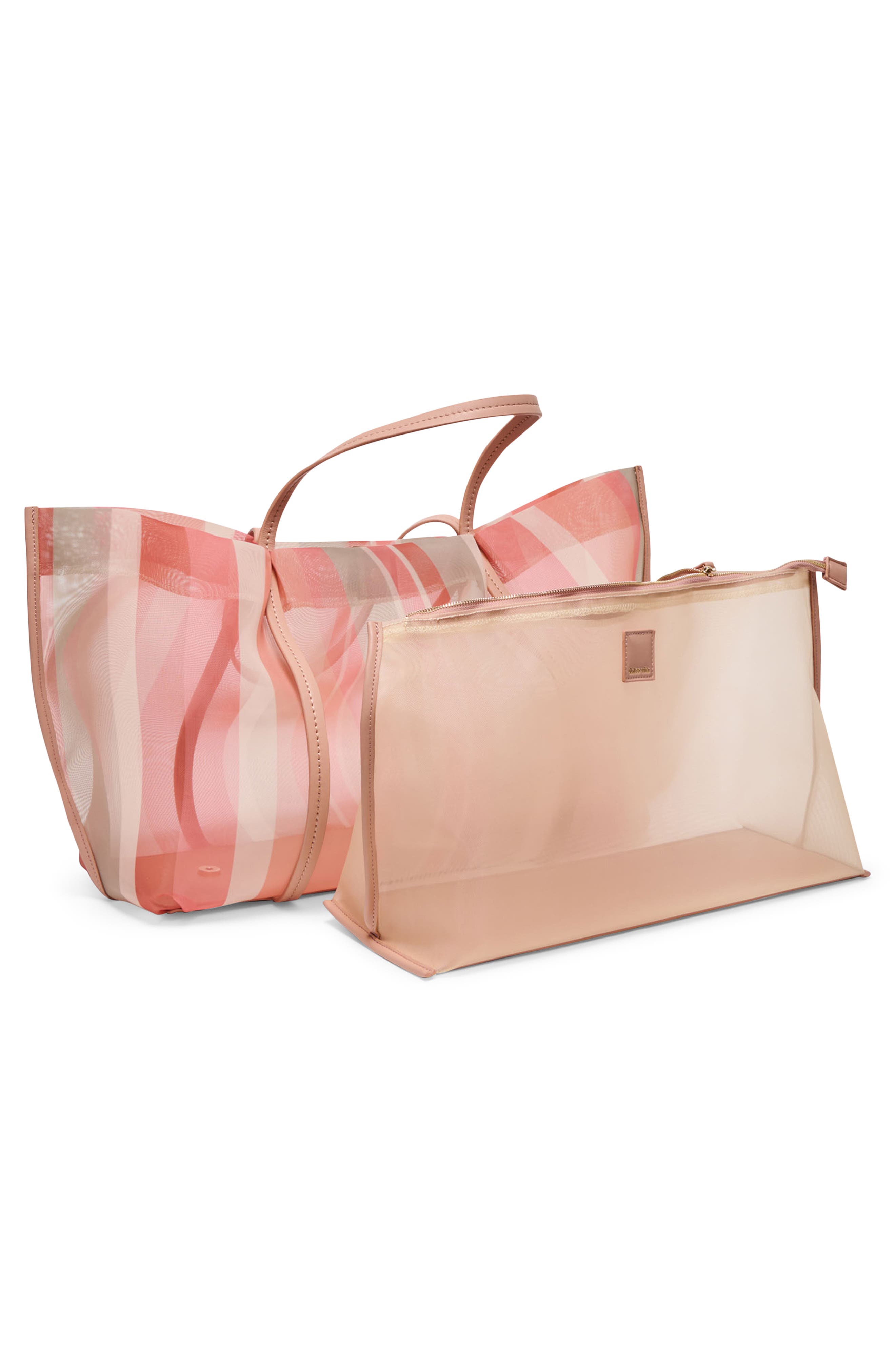 Aislin Mesh Tote Bag, Alternate, color, CORAL STRIPE