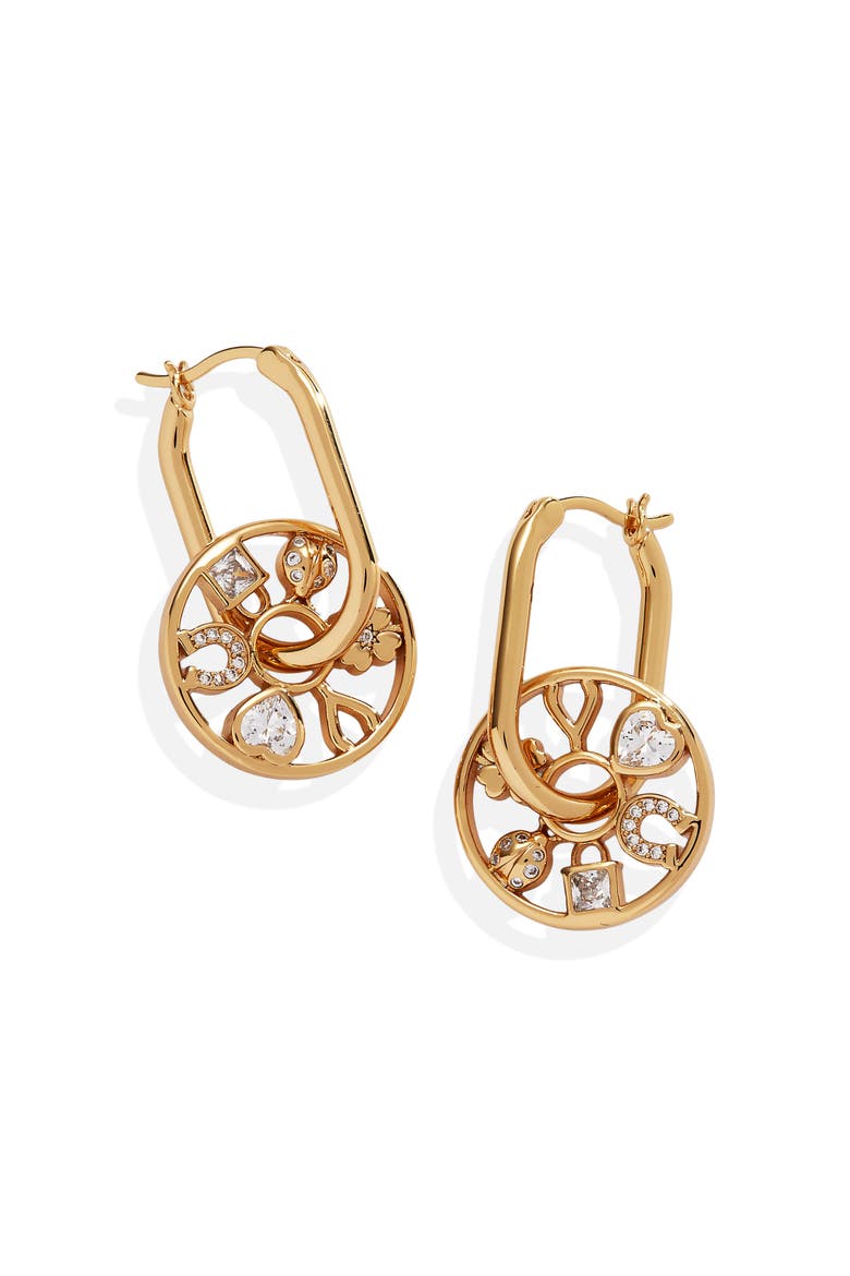 Love Luck Wheel Hoop Earrings, Main, color, Gold