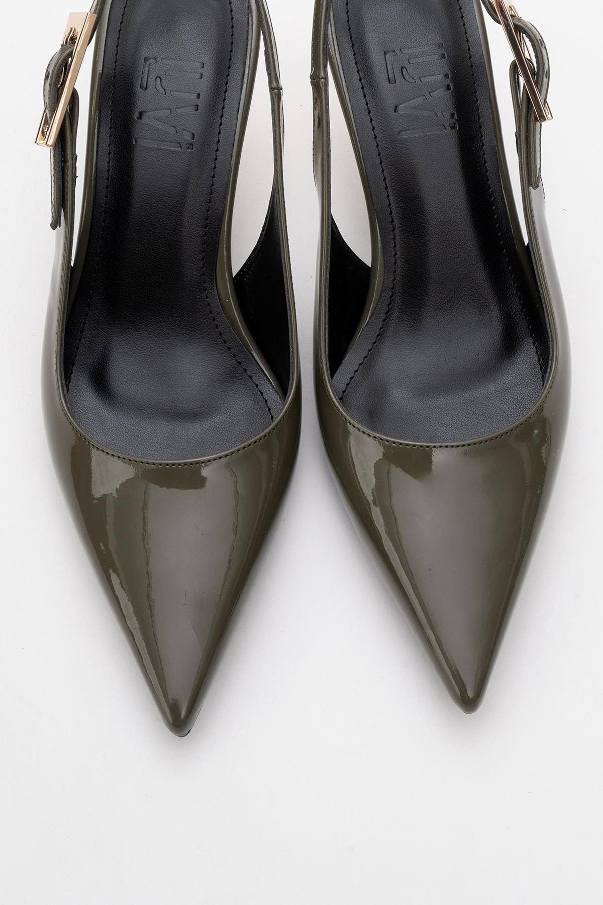 Prologue Shoes Arty Pointed Toe Slingback Pump, Alternate, color, Khaki Patent