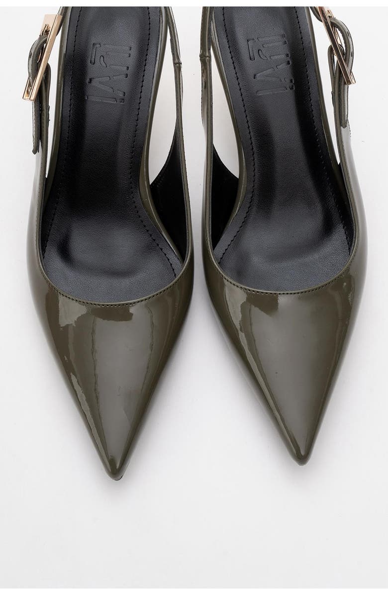 Prologue Shoes Arty Pointed Toe Slingback Pump, Alternate, color, Khaki Patent