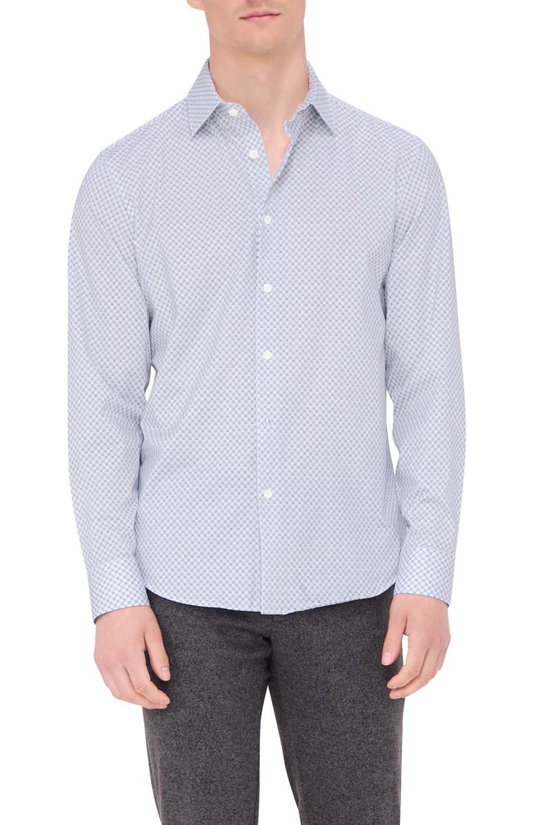 Bugatchi James OoohCotton<sup>®</sup> Geo Print Button-Up Shirt, Main, color, White