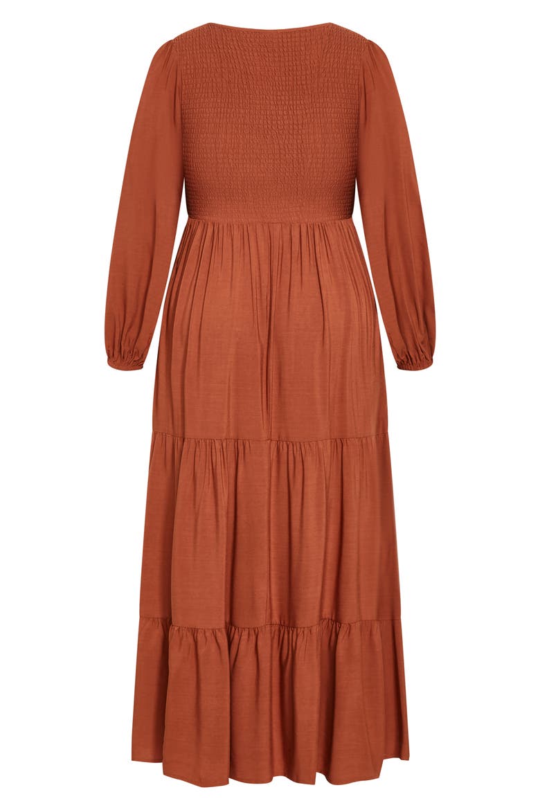Leona Tiered Long Sleeve Maxi Dress, Alternate, color, TOFFEE