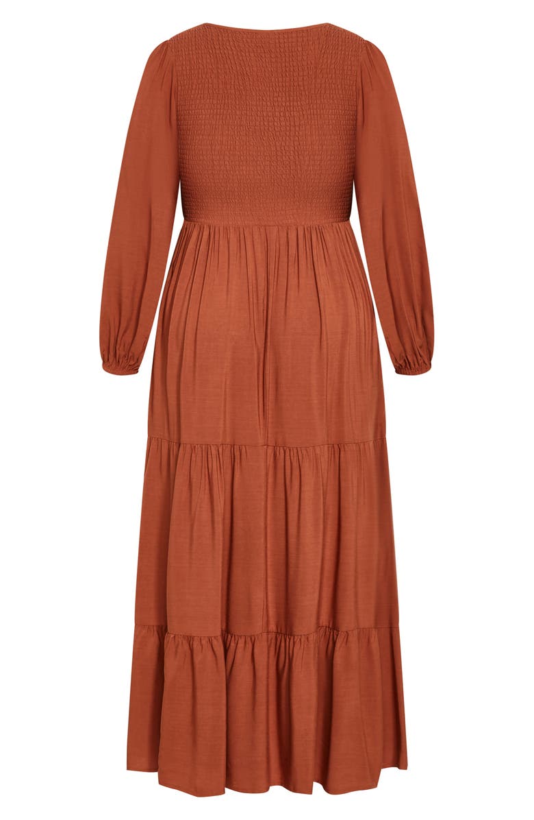 City Chic Leona Tiered Long Sleeve Maxi Dress, Alternate, color, Toffee