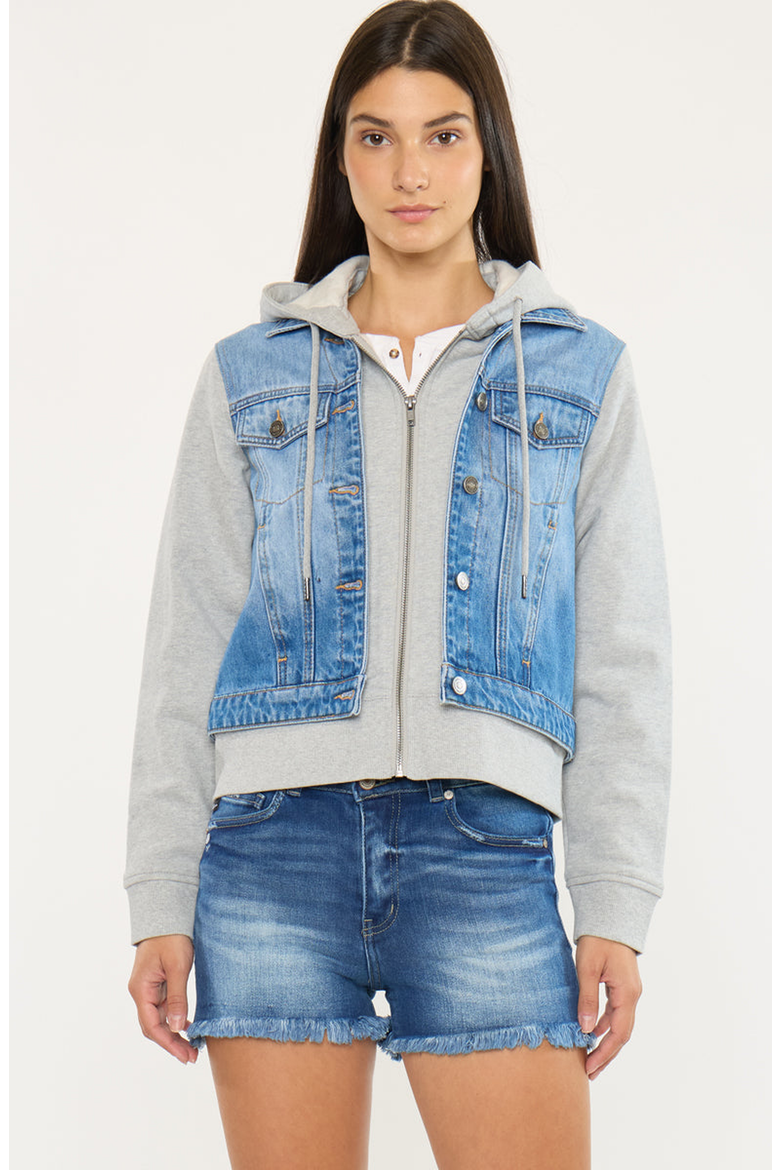 Kenzie Denim Hoodie Jacket, Alternate, color, Medium Wash