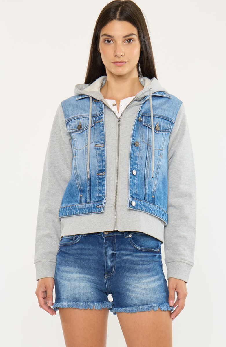 KanCan Kenzie Denim Hoodie Jacket, Alternate, color, Medium Wash