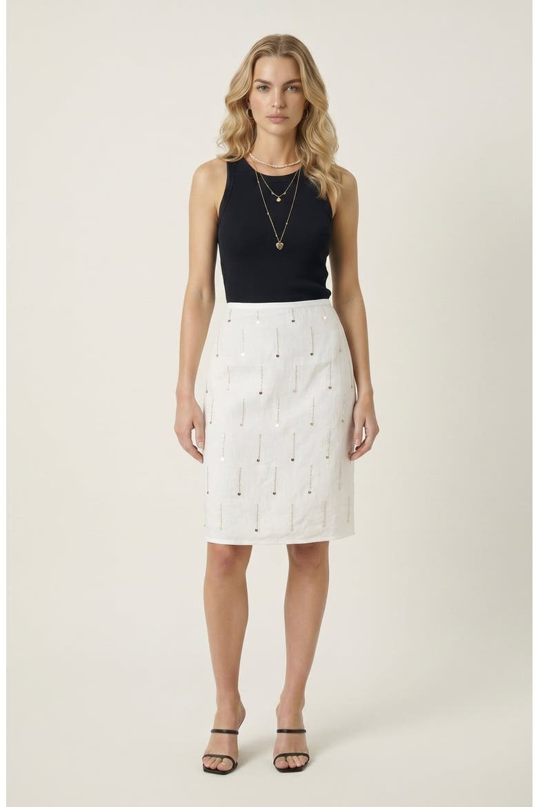 Sequined Beaded Embellished Mini Skirt, Alternate, color, White