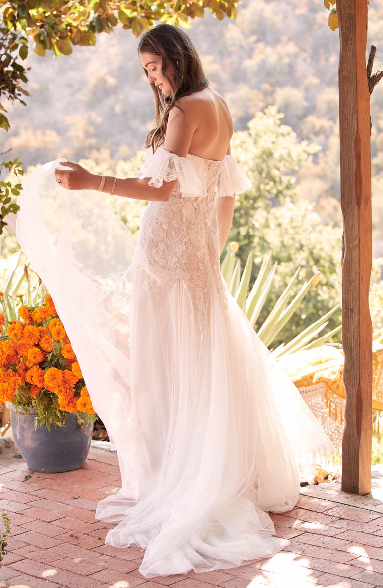 Willowby Mackinnon Off the Shoulder Lace & Tulle Wedding Dress, Alternate, color,