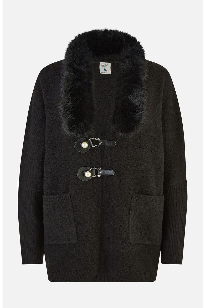 Detachable Fur Collar Trim Cardigan, Alternate, color, Black