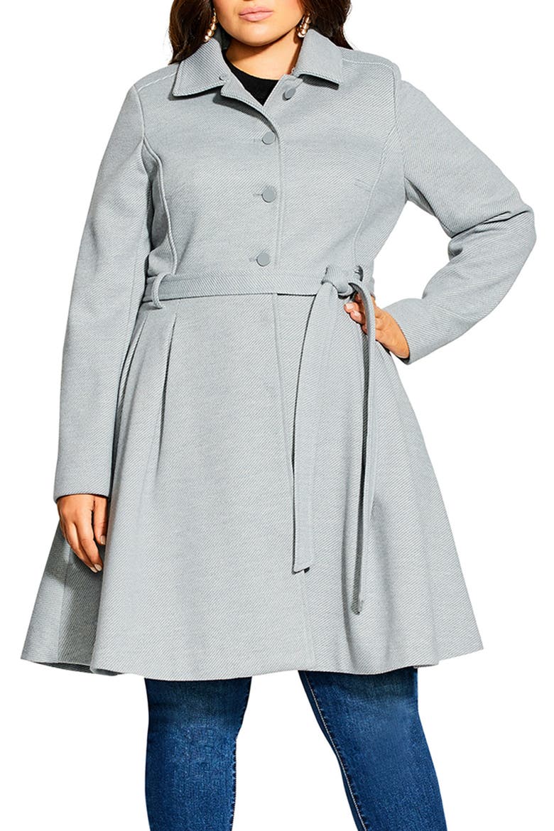 Blushing Belle Twill Coat with Faux Fur Collar, Main, color, SILVER