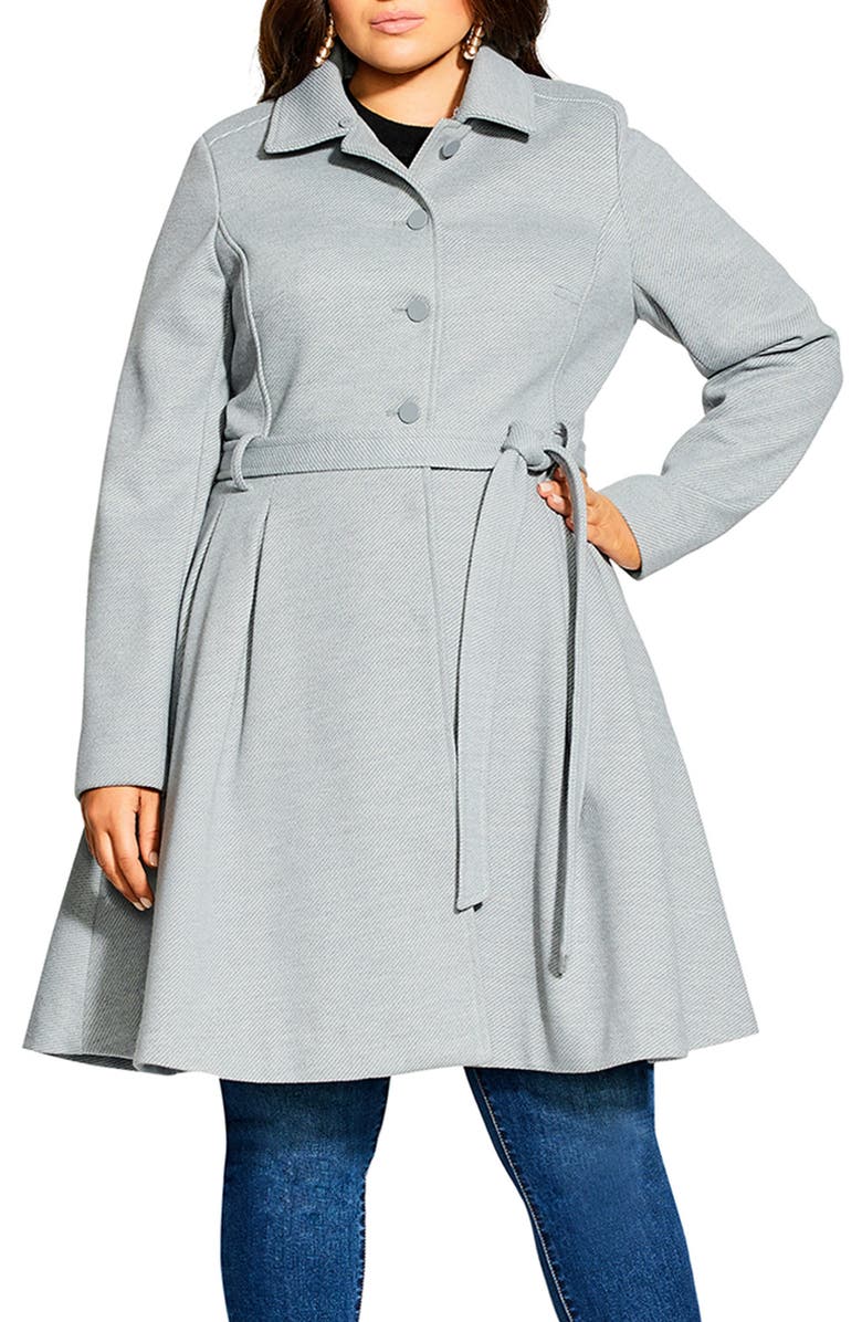 City Chic Blushing Belle Twill Coat with Faux Fur Collar, Main, color, 