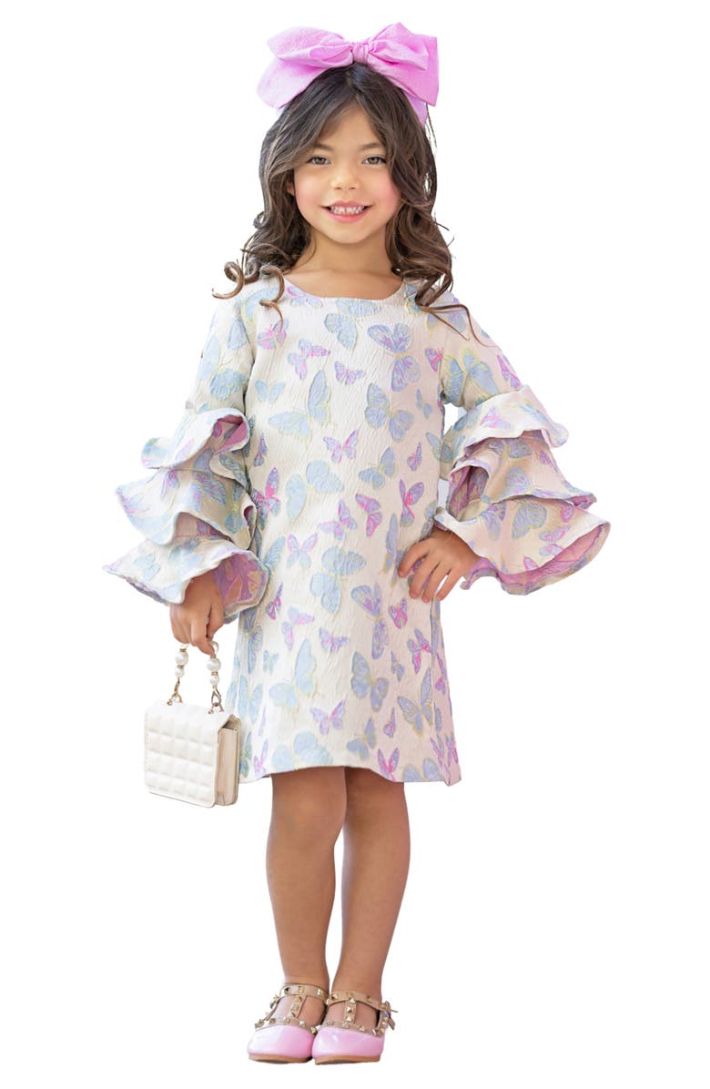Mia Belle Girls Girls Bloom  Floral Ruffle Sleeve Dress, Main, color, Ivory