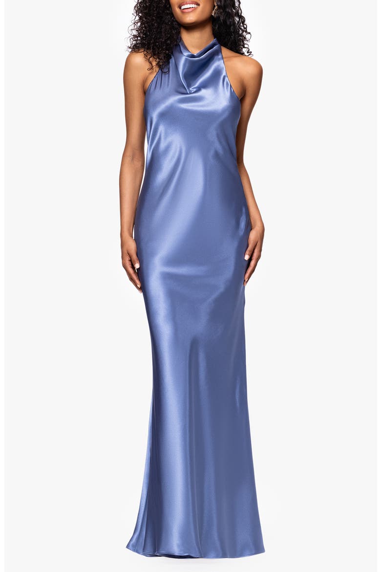 Halter Charmeuse Gown, Main, color, BLUE