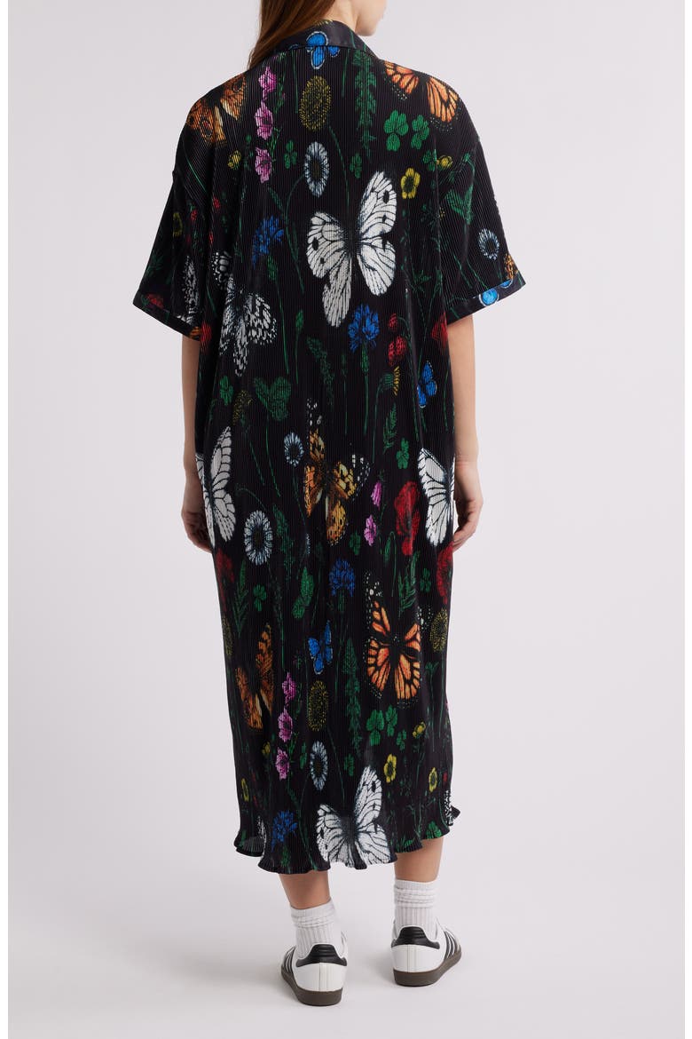 So Far So Good Print Plissé Satin Shirtdress, Alternate, color, FOLKLORE