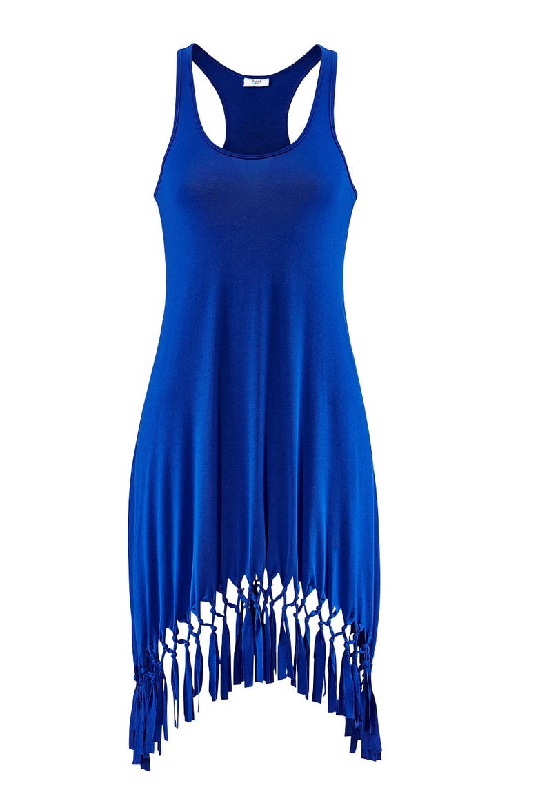 Fringe Hem Beach Dress, Alternate, color, Royal Blue