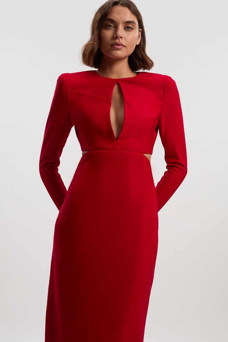 Scuba Crepe Plunge Maxi Dress, Alternate, color, Dark Red